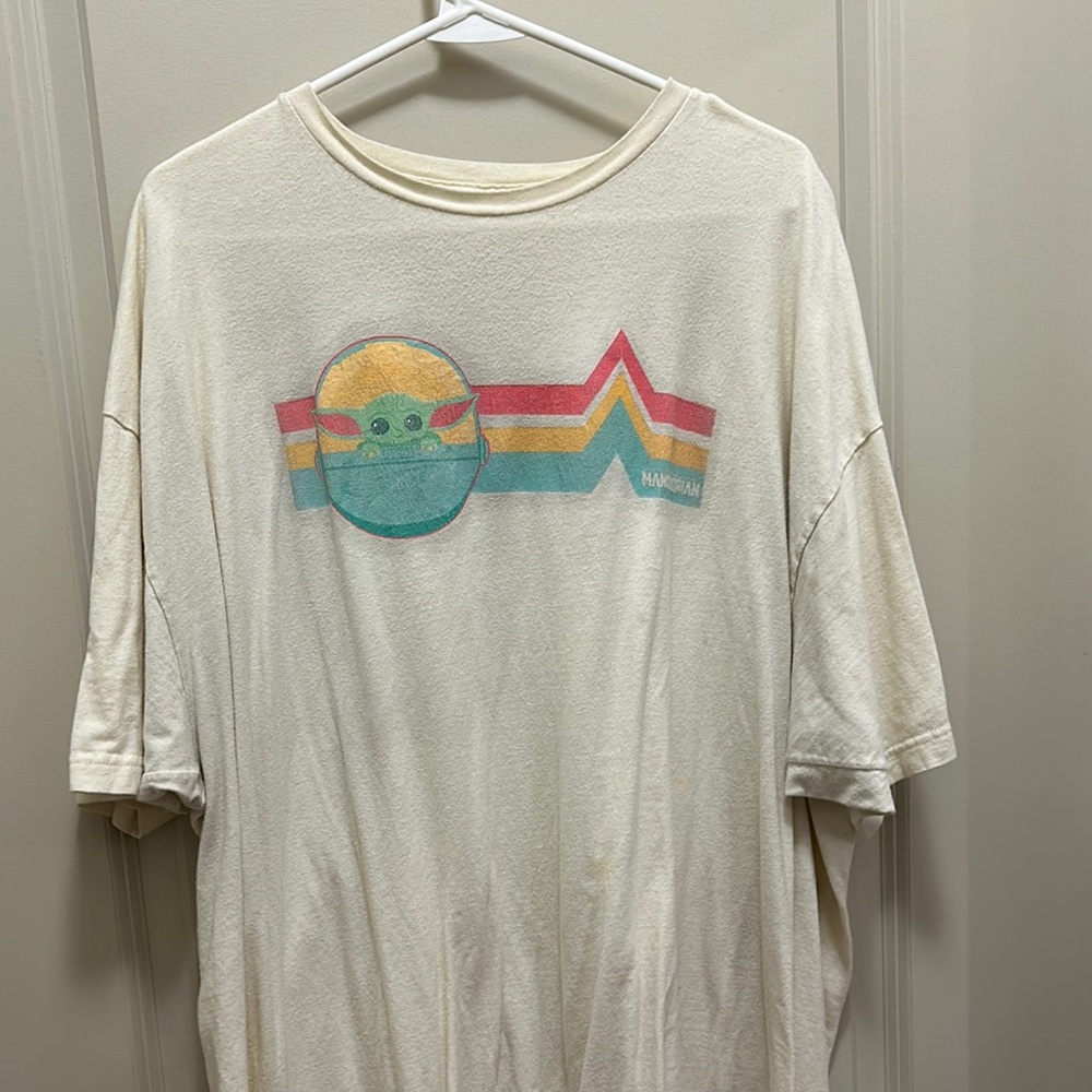 Cream and Red Short Sleeve Tee with Retro Graphic